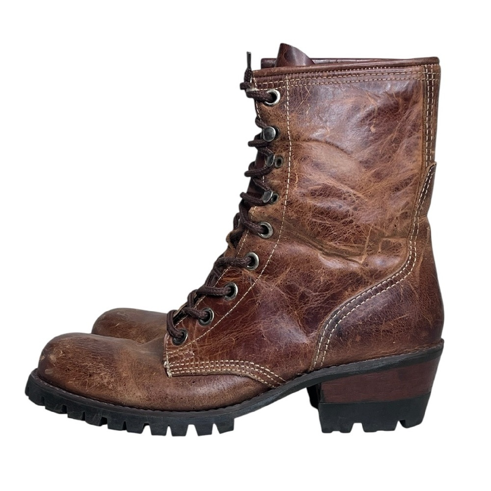 Vintage Nine West Y2K Rugged Utilitarian Leather Combat Lace-Up Boots Sz D8